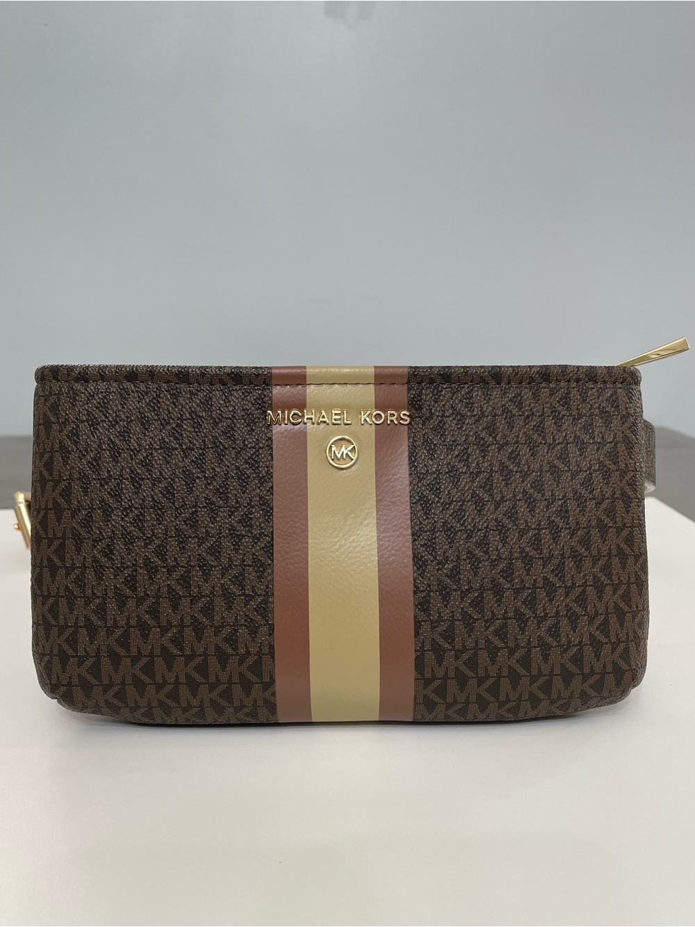 Michael Kors Signature Belt Bag Brown Tan Rust Gold Logo Waist Bag